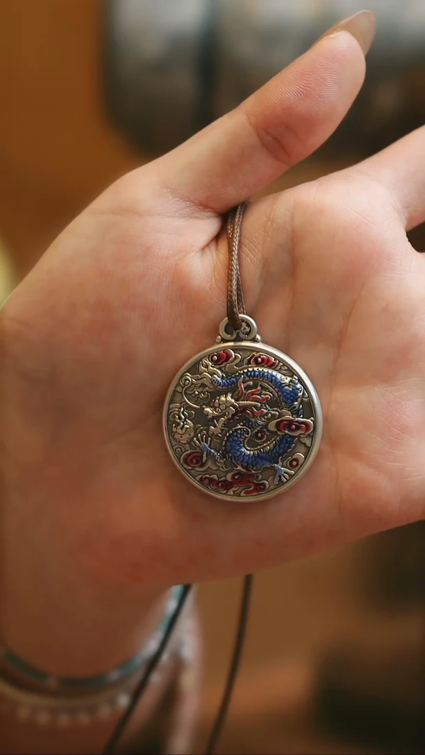 无足银龙盘吊坠足银999