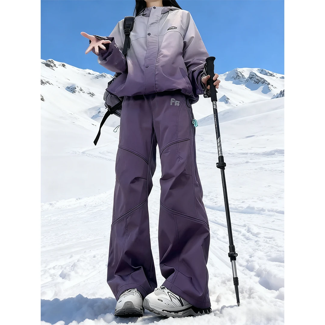 东北零下40度紫色滑雪裤男女秋冬加绒防寒防水冲锋裤女士防风防水