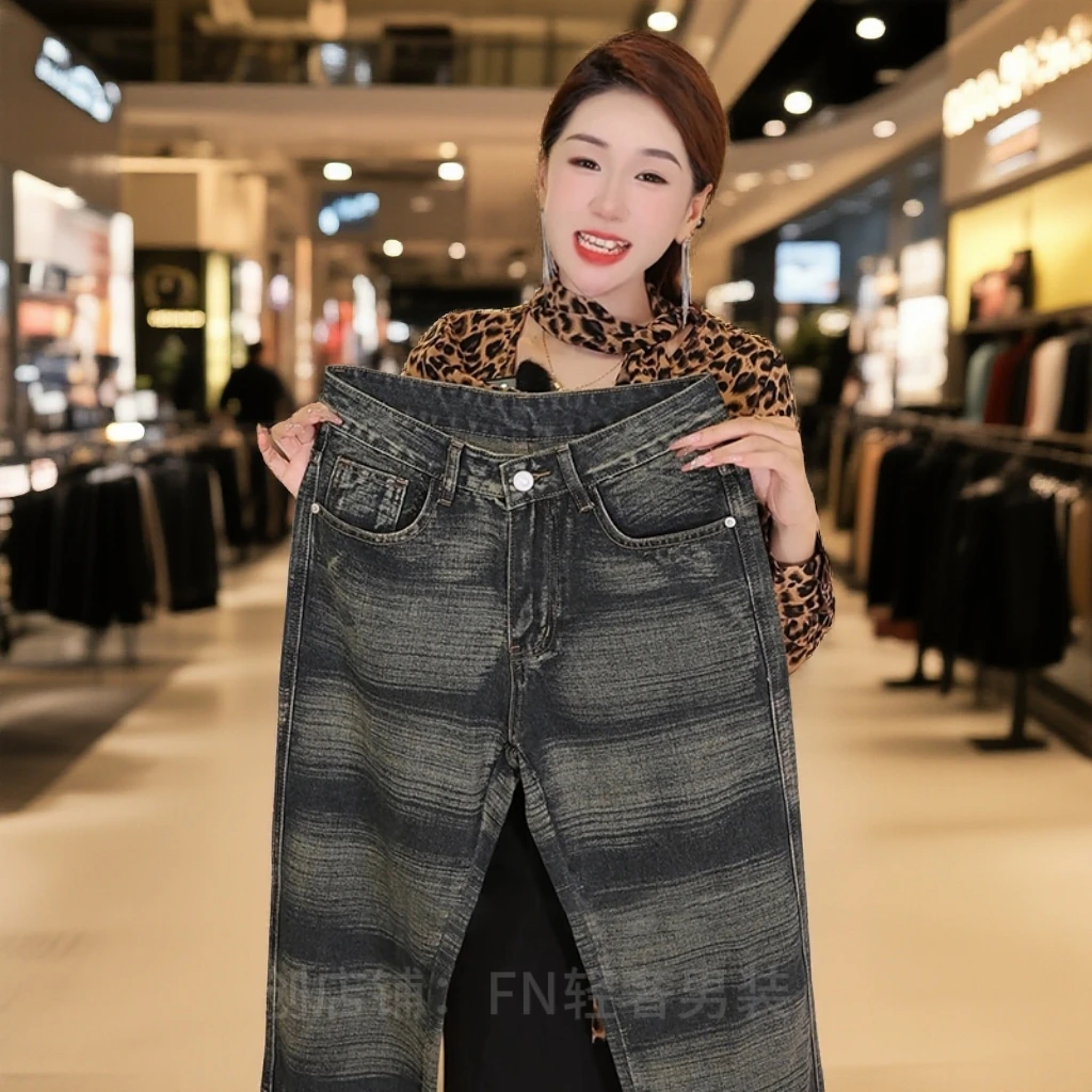 2025秋冬原创男士牛仔裤时尚条纹轻奢高端休闲百搭宽阔腿直筒裤男