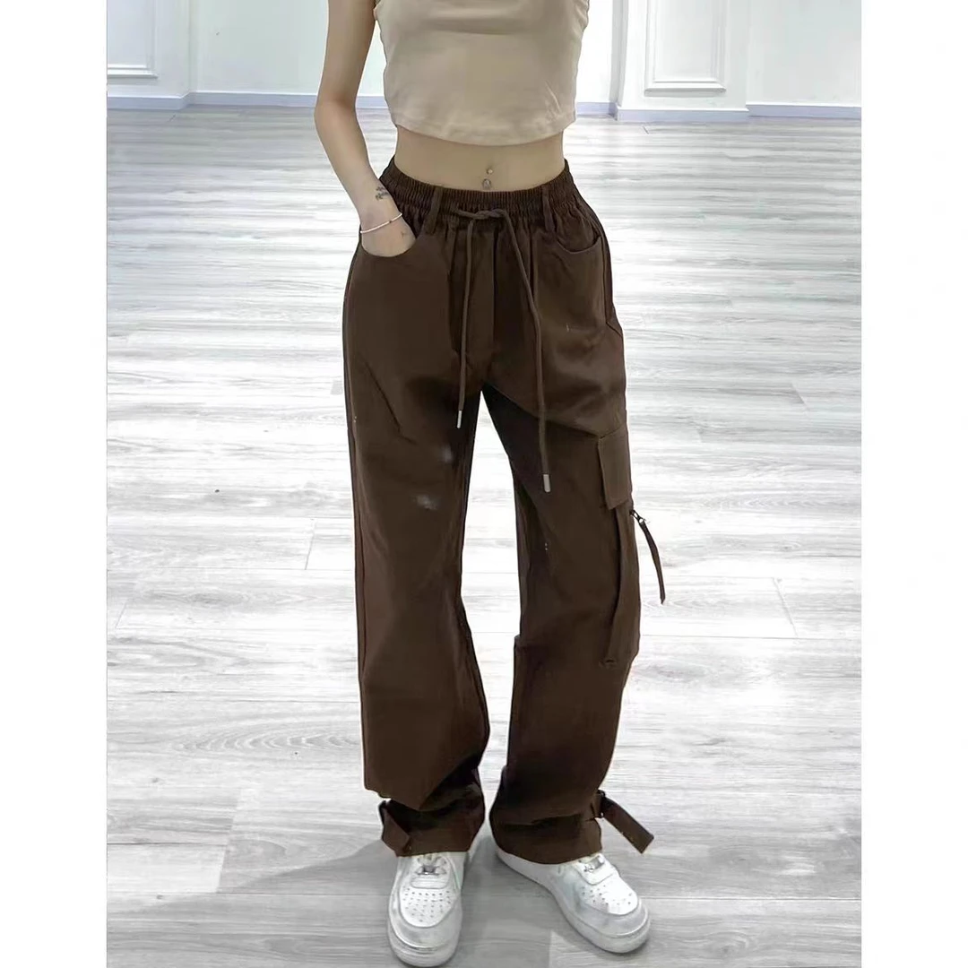 高腰美式复古潮牌街头工装裤女裤子直筒阔腿(C11-7)1809