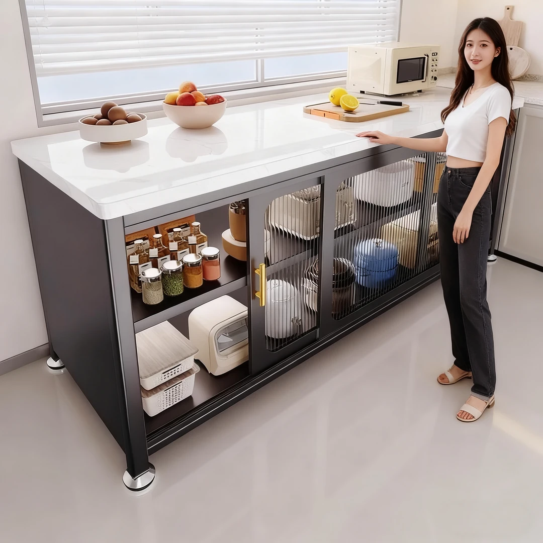 岩板落地多层储功能靠墙厨房置物架一体收纳餐边切菜工作台橱柜子