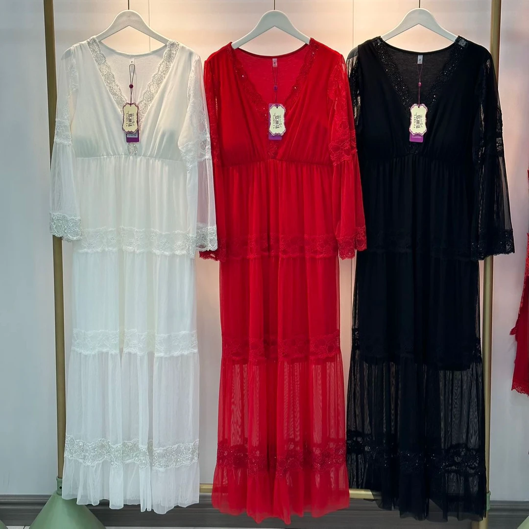 xarifa网纱轻奢烫钻性感蕾丝长款睡裙纱裙连衣裙款式233