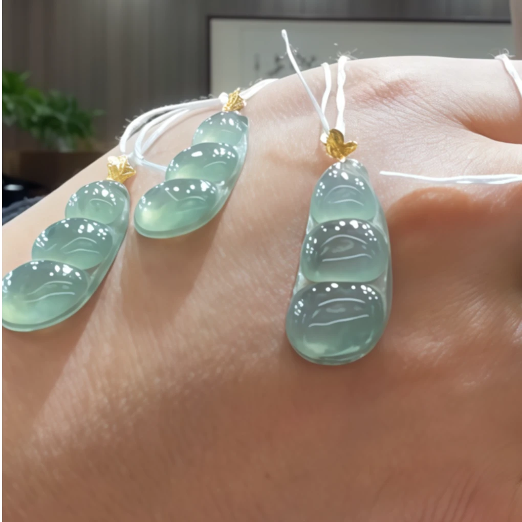 八七珠宝翡翠HK金镶冰种福豆 多样性发一件 天然A货翡翠