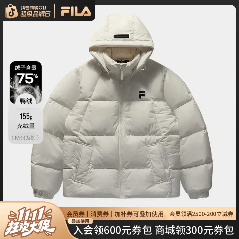 FILA FUSION秋冬短款连帽保暖鸭绒户外简约羽绒服女T11W445907F