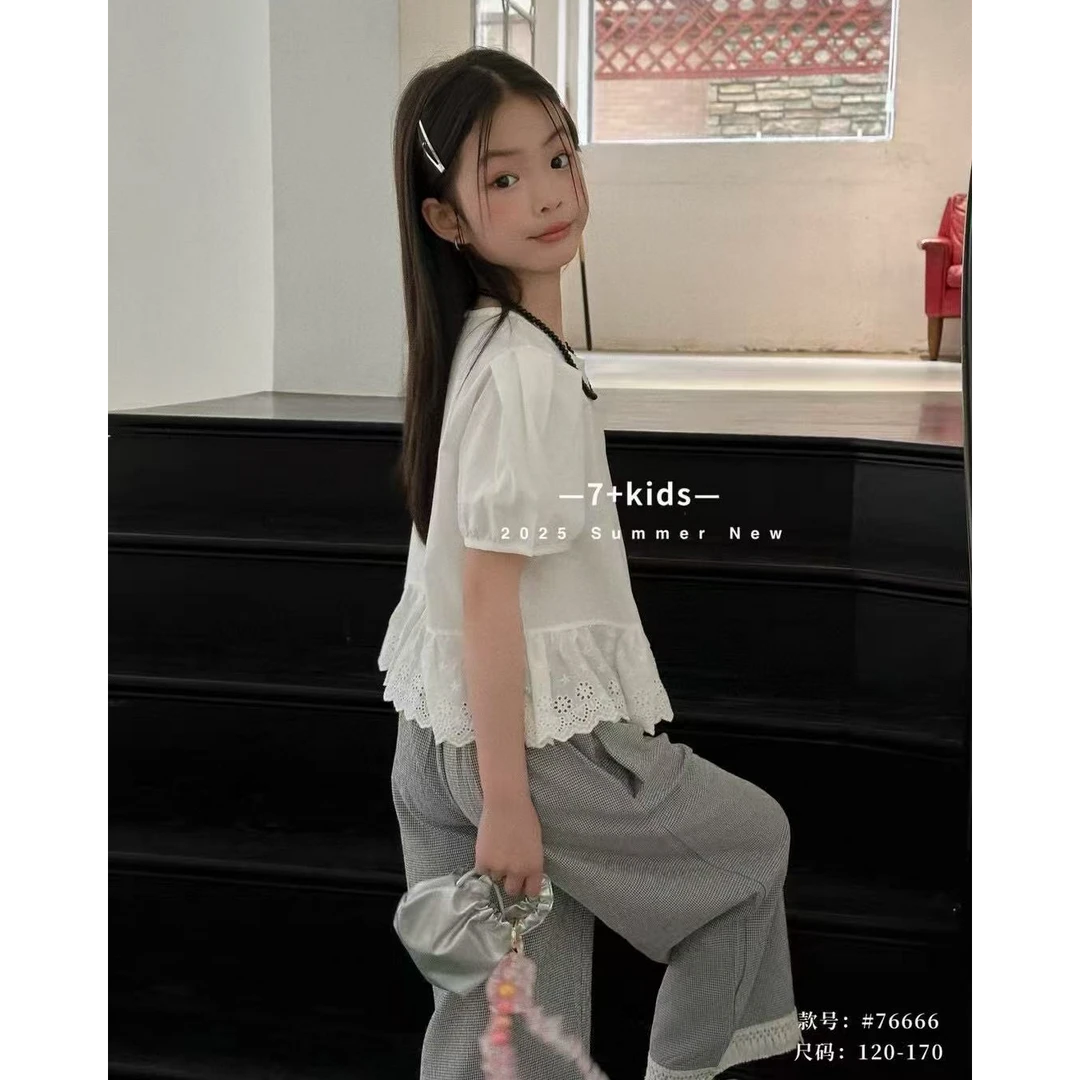 2025夏『法式泡泡袖』儿童洋气高级感休闲百搭时尚潮流套装76666