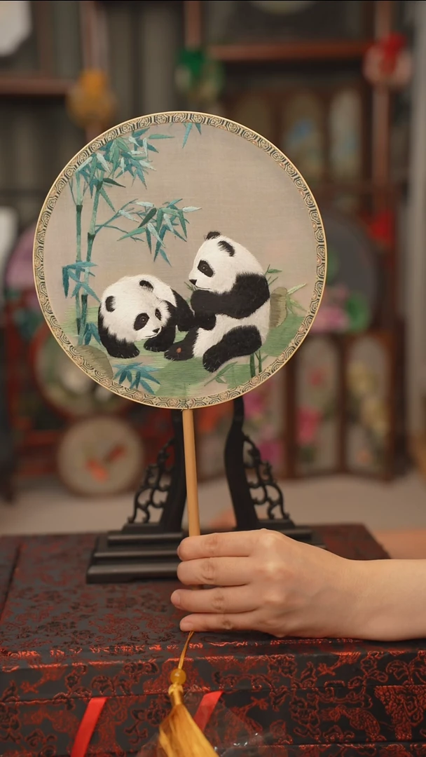 扇子团扇 绣花双面非遗