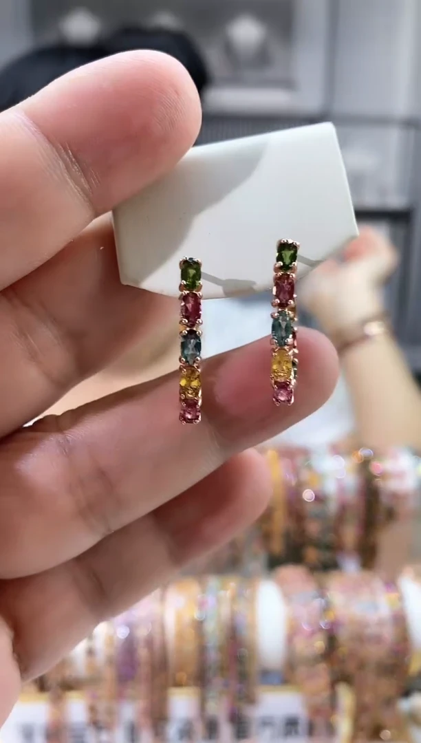 银S925镶嵌耳扣碧玺534354354354