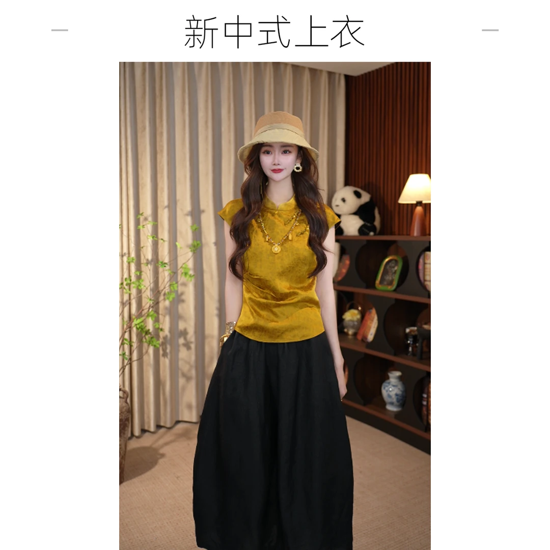 【夏荷】新中式国风后中拉链盘扣上衣LYGSY1001