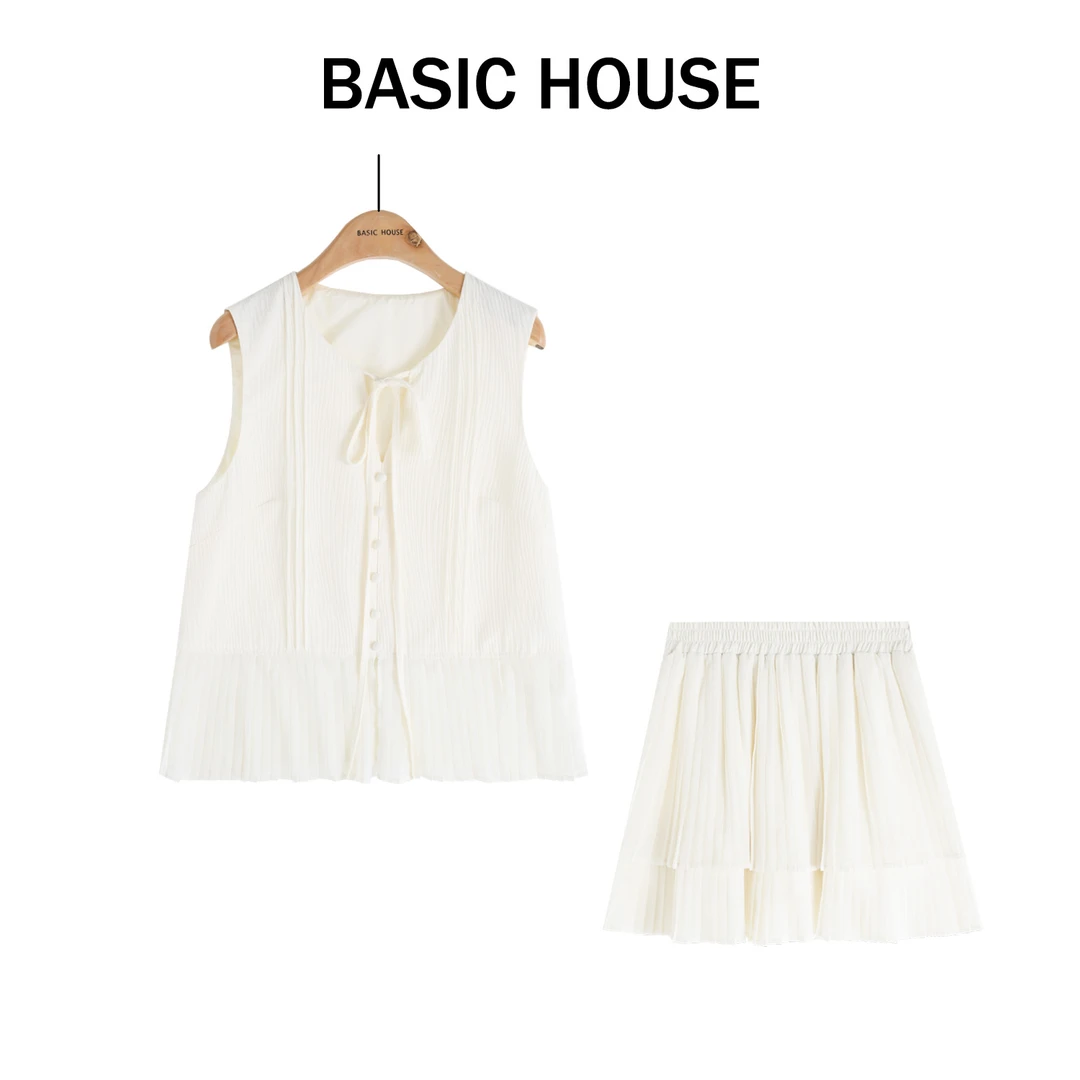 Basic House/百家好显瘦气质白色时尚小众无袖套装B1335B5AVI2
