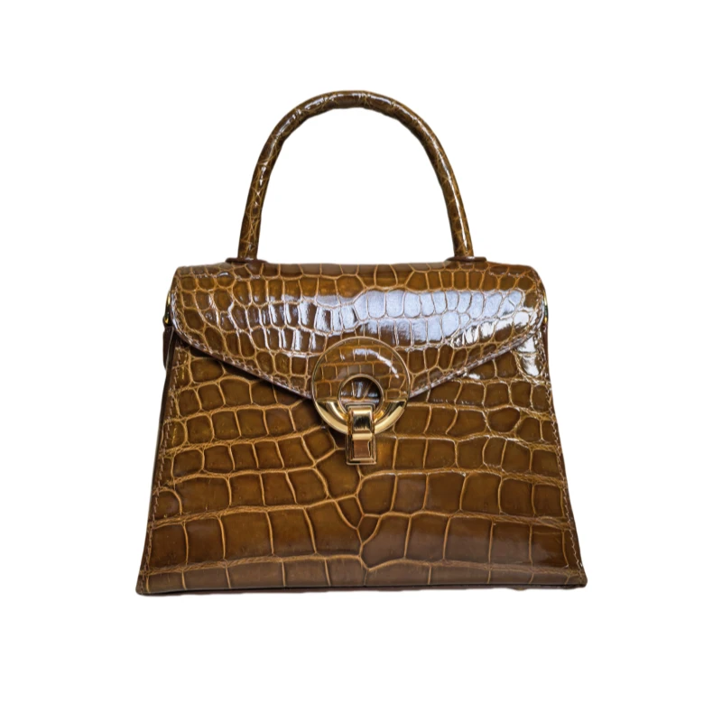 【2025高定女包】鳄鱼皮定制款高光平面气质手提单肩斜挎女包