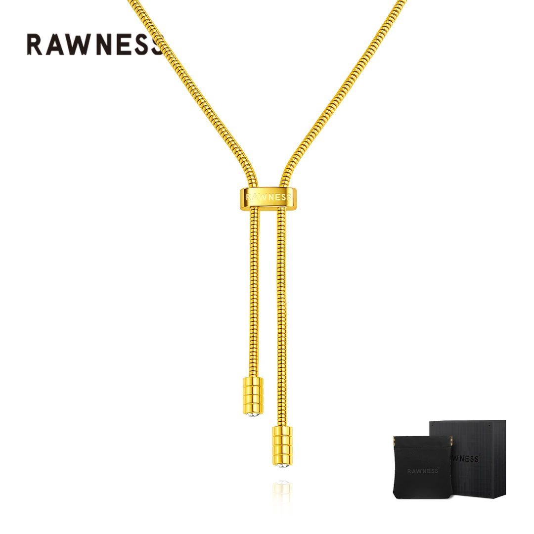 RAWNESS 美式轻奢饰品 抽拉式长款毛衣链女圆蛇骨锆石Y字项链男
