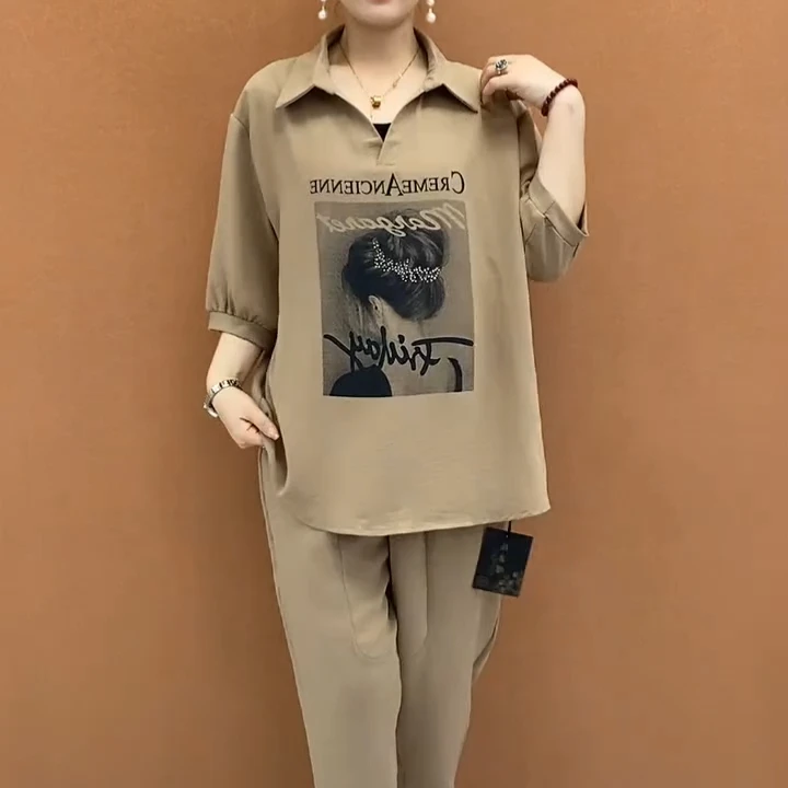 高档潮流减龄中年妈妈大码宽松遮肉两件套2025夏新款洋气时尚套装