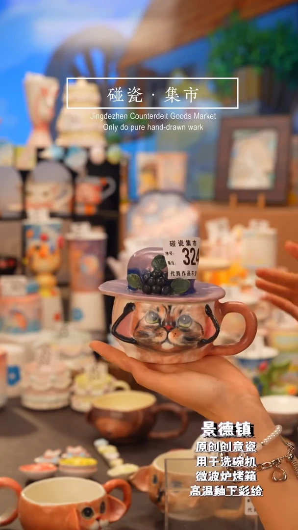 杯子雯*324景德镇手工手绘高温釉下彩