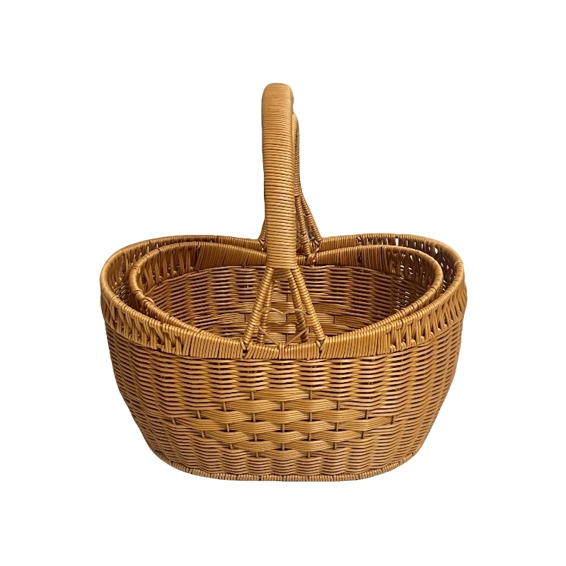 【棕色旦形单提手轻奢风水果篮】手工编织装水果摆餐桌拍照自带滤镜