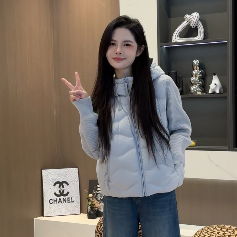 宿慕SUMU针织拼接羽绒服女2025新款冬季韩版羽绒服外套女装1025