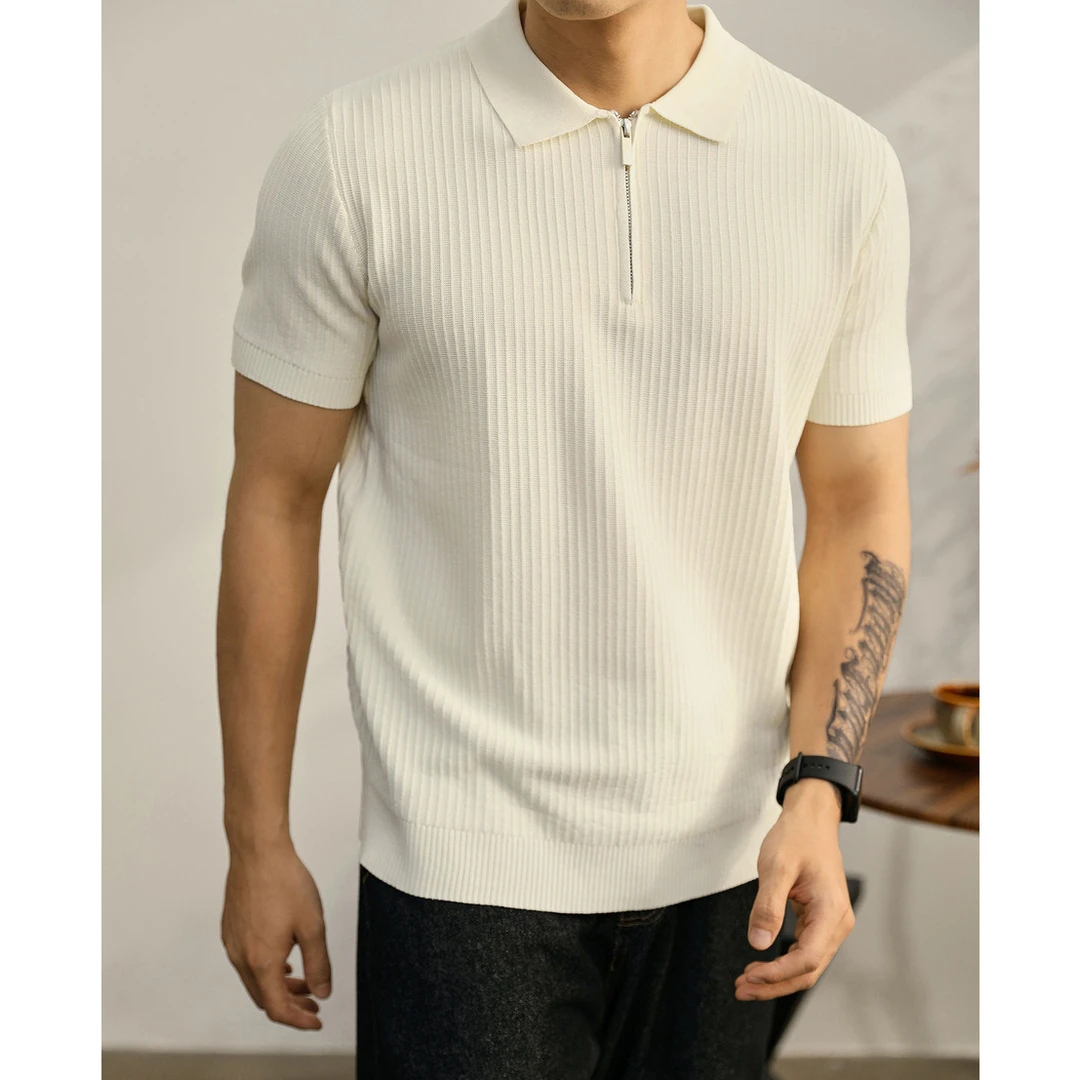 奥兰德保罗都市休闲条纹肌理短袖T恤男士夏季休闲百搭针织Polo衫