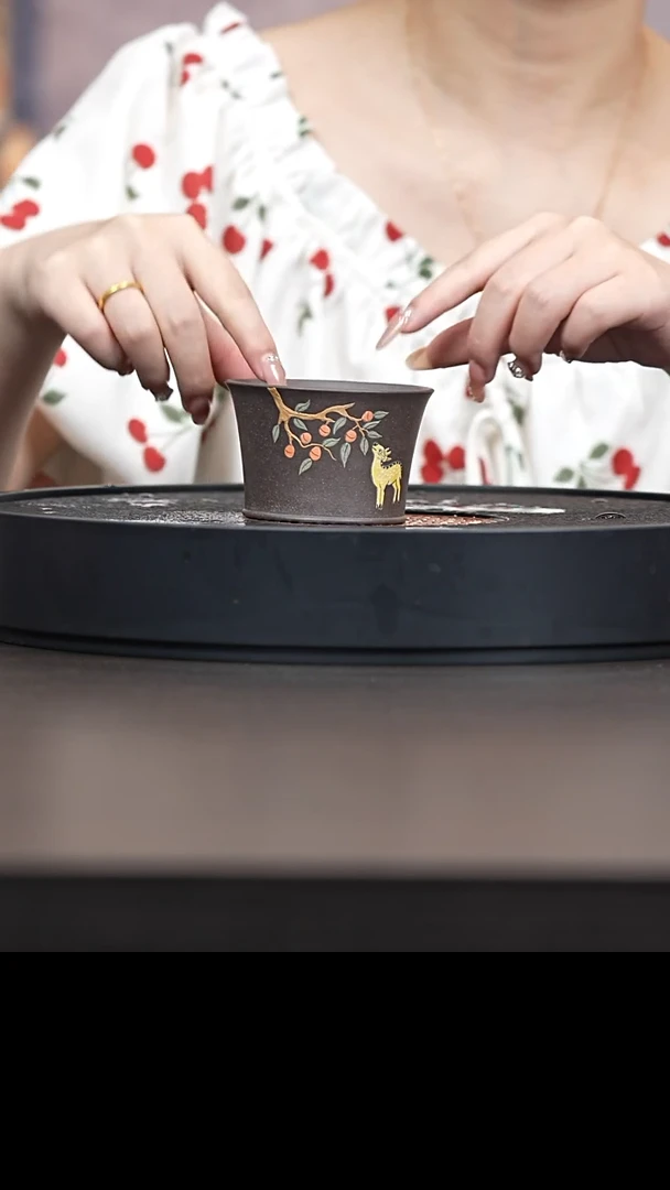 茶杯紫砂天青小鹿主人杯
