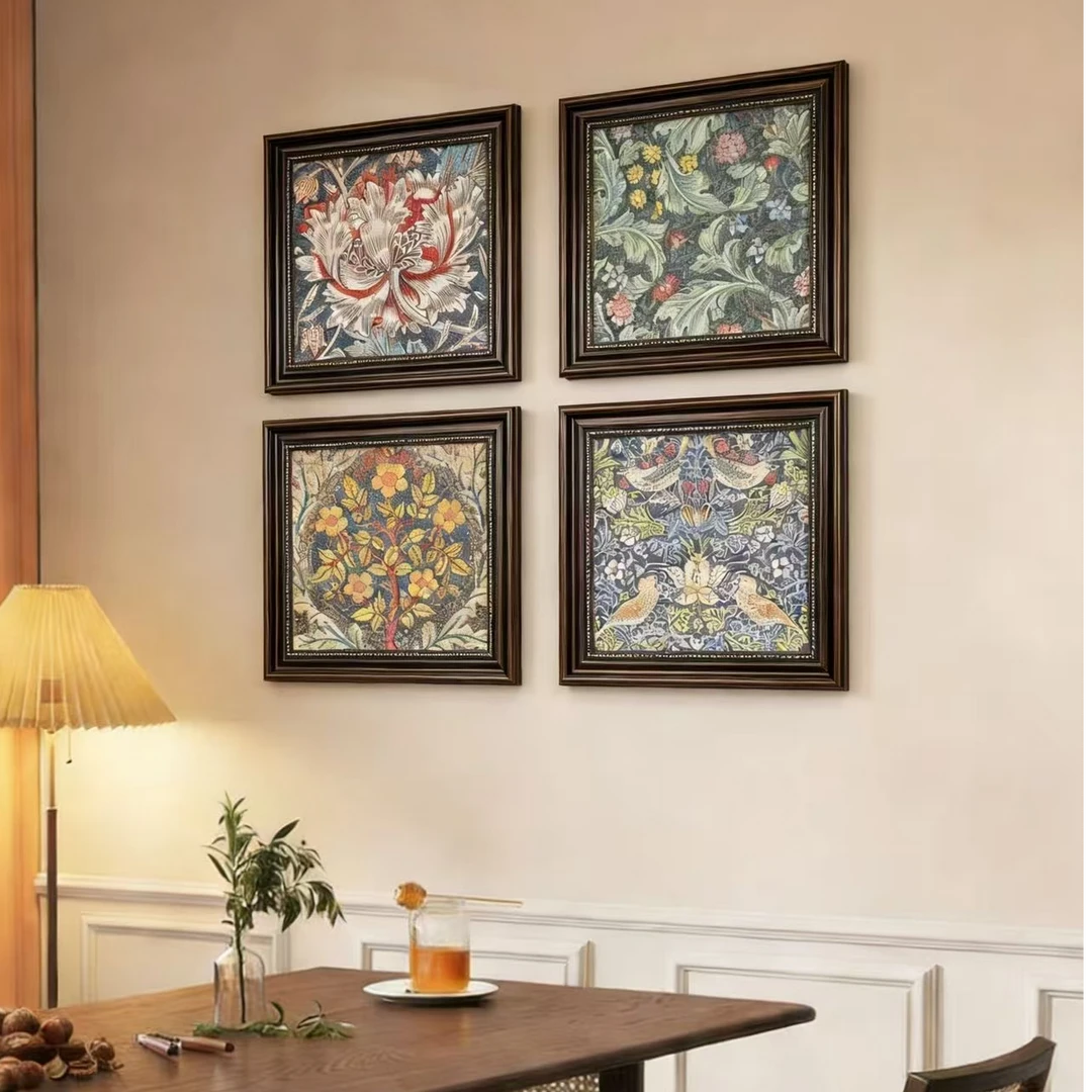 法式莫里斯复古花卉组合玄关餐厅客厅床头挂画沙发背景画404