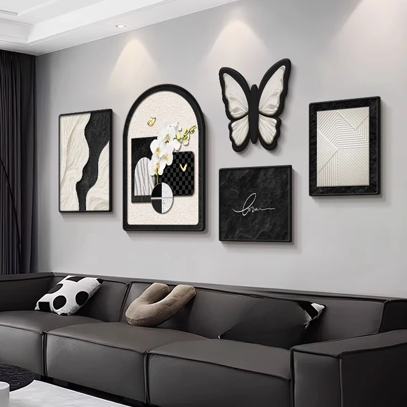 现代简约客厅装饰画法式沙发背景墙挂画轻奢高级感抽象组合壁画