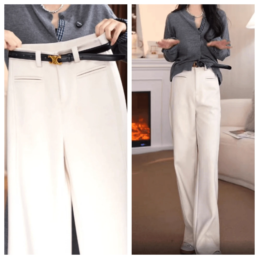 醋酸羊毛呢休闲裤女秋冬新款加厚高腰宽松直筒裤窄版阔腿裤