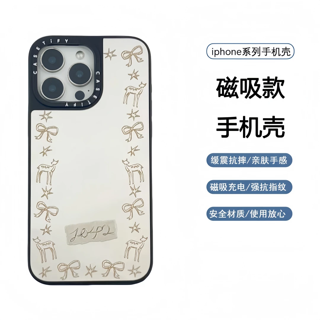 适用于iPhone苹果手机15pro/15pm镜面磁吸欧阳娜娜同款小鹿蝴蝶结
