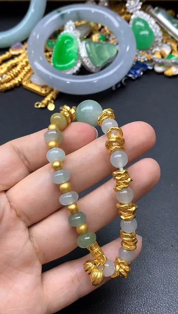 足金镶嵌手链翡翠268-中国好珍宝