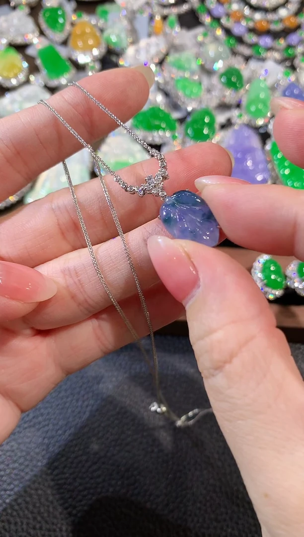 套链18K金镶嵌翡翠C58 紫货有一定色差