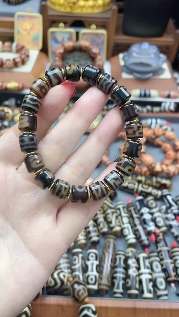 玛瑙/玉髓散珠黑金剁珠手串