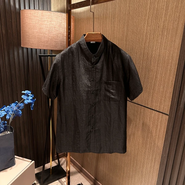 【非遗香云纱 龟裂纹】25夏季男士高端真丝桑蚕丝立领中式短袖衬衫