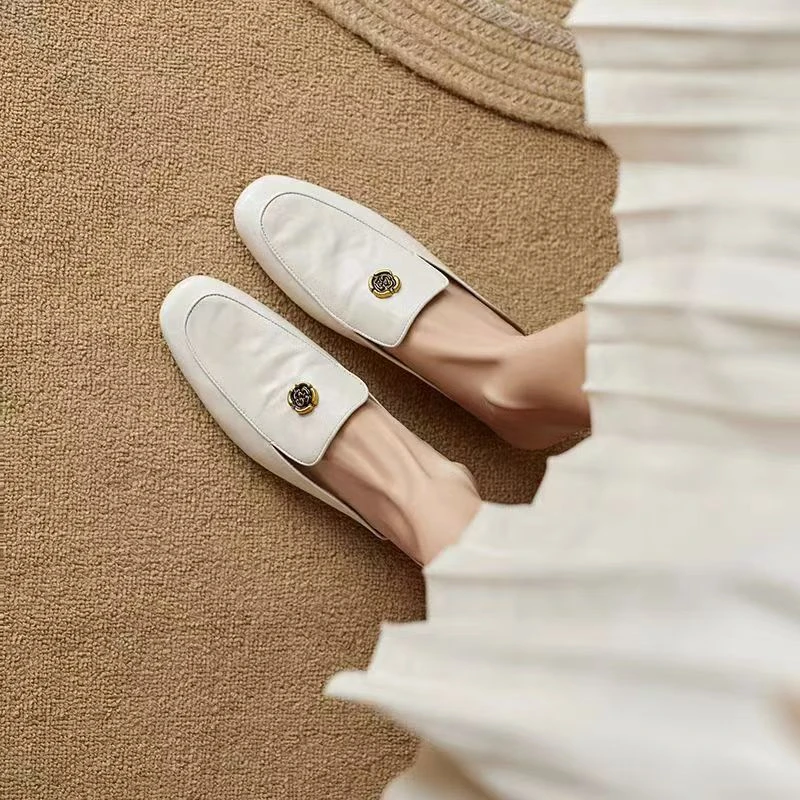 GD 2cm包头真皮半拖鞋粗跟复古真皮柔软真皮穆勒鞋 669