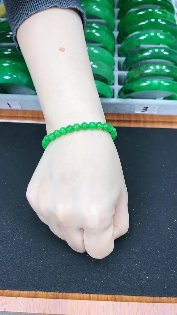 【闪购商品】翡翠手链未镶嵌s40 正阳绿小米珠手串 卡6mm