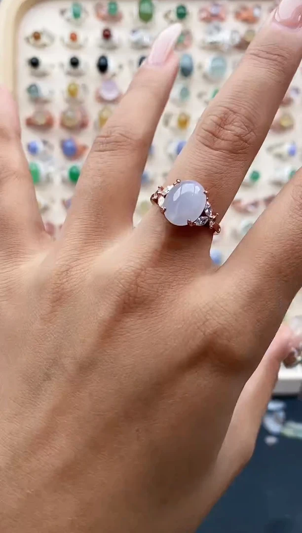 【闪购商品】翡翠戒指银S925镶嵌缅甸天然A货翡翠111  8+4