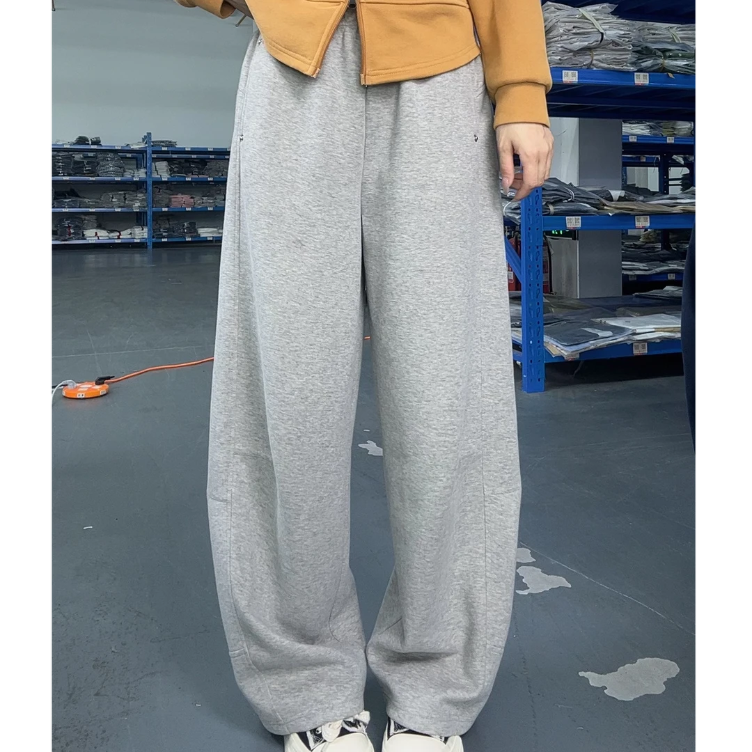 1522秋季新款大码休闲弯刀卫裤女松紧腰设计感垂坠感宽松阔腿裤子