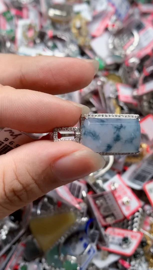 银S925镶嵌戒指翡翠天然A货缅甸翡翠