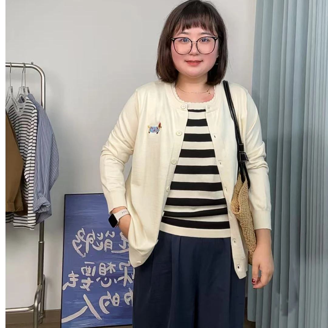 大码女装针织开衫女秋冬新款圆领打底韩系针织衫大码针织开衫外套