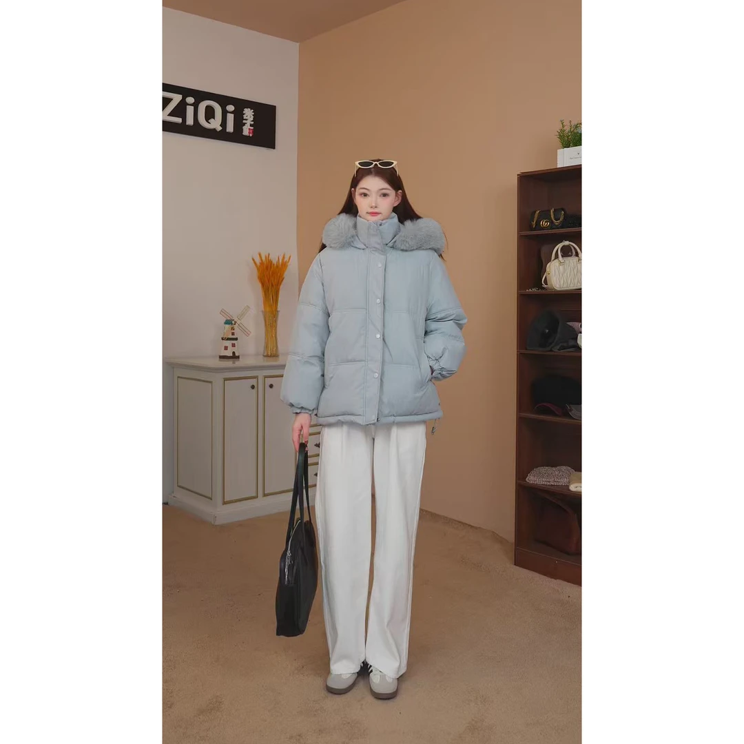 HUIZI米子旗休闲连帽时尚中长款加厚保暖冬季宽松运动百搭棉服