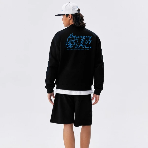 STA正品火焰字母印花圆领卫衣男秋季宽松美式情侣套头男士上衣