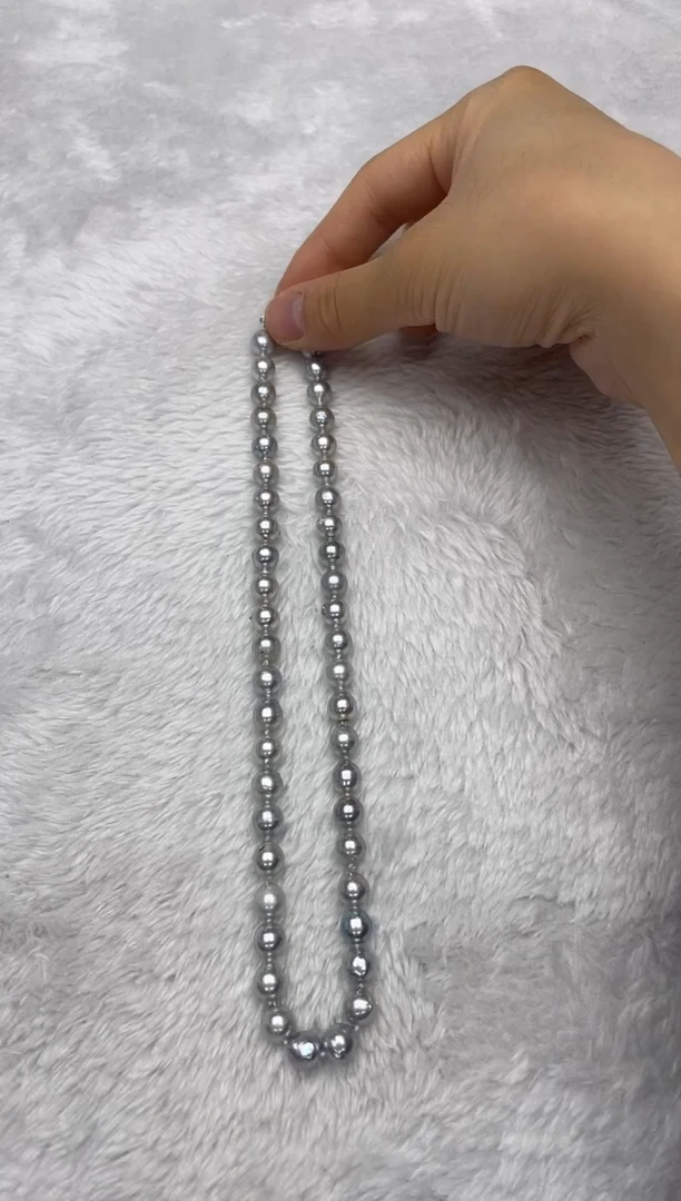 项链银S925镶嵌海水珍珠AK真多麻8-8.5mm