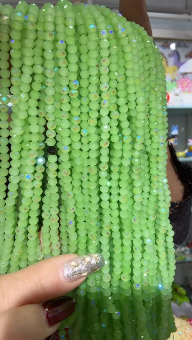 玻璃2805卡4水晶扁10条微光彩果绿玉