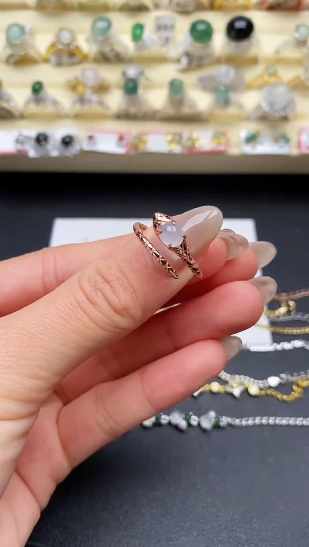 【闪购商品】翡翠戒指银S925镶嵌缅甸翡翠1  6+6