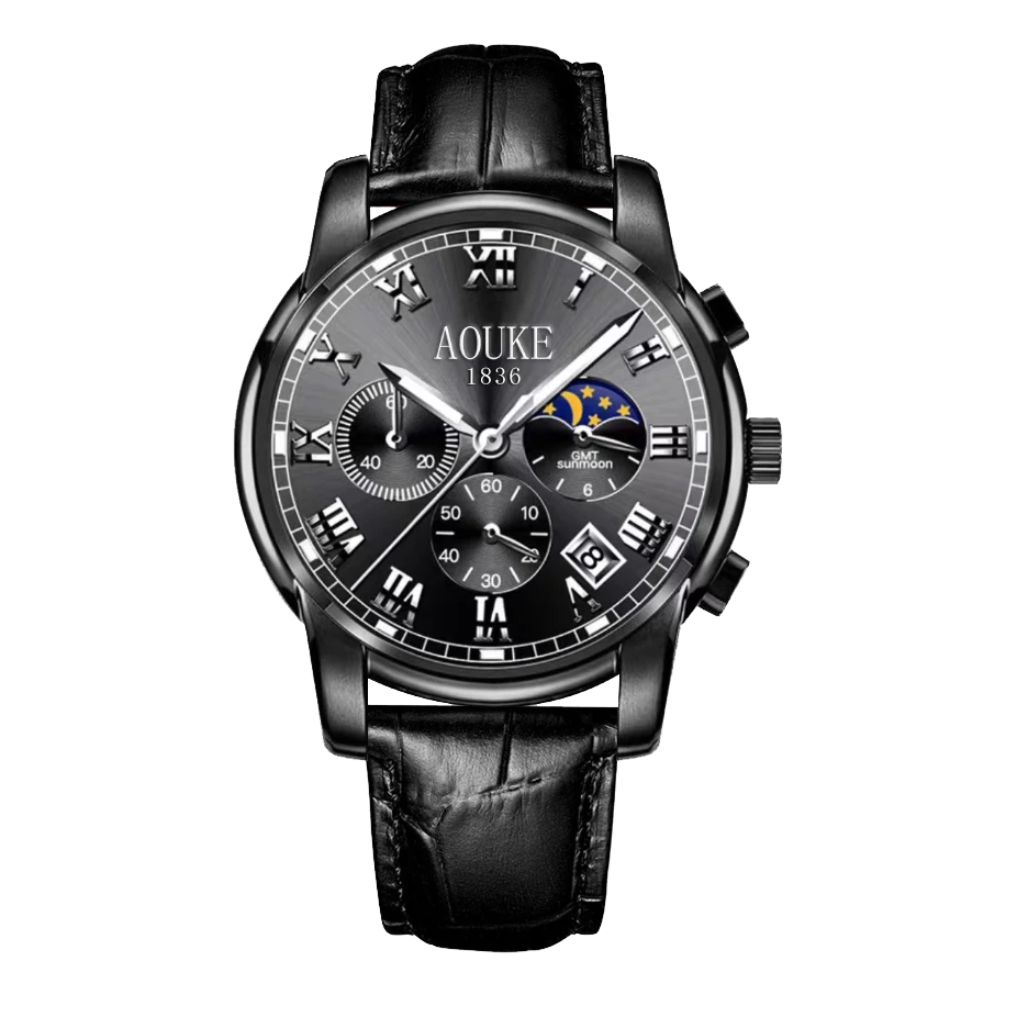 【云仓现发】多功能三眼六针黑武士日月星辰潮流男士手表kk055