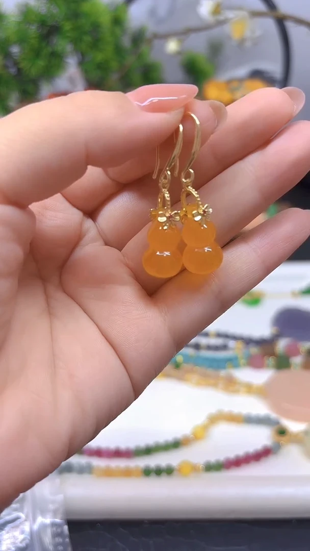 14K金镶嵌翡翠耳饰E660