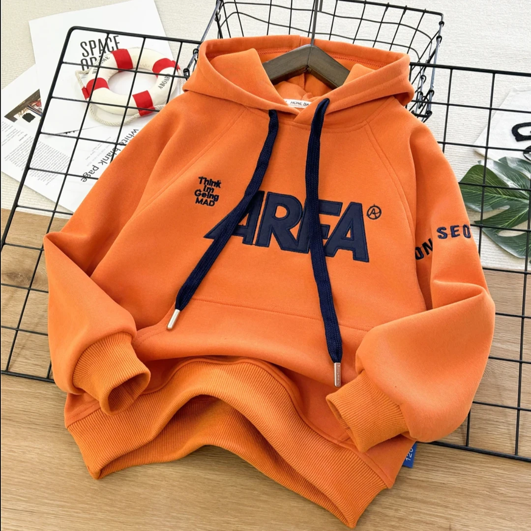 男童卫衣春秋新款2025男孩上衣中大童学生儿童连帽帅气字母卫衣