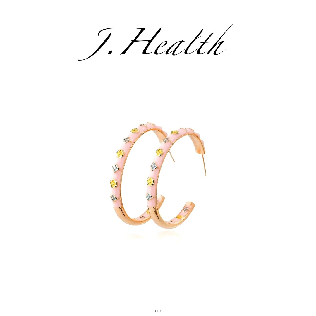 925银耳饰 J.Health 法式轻奢老花粉色滴油精致耳钉E172