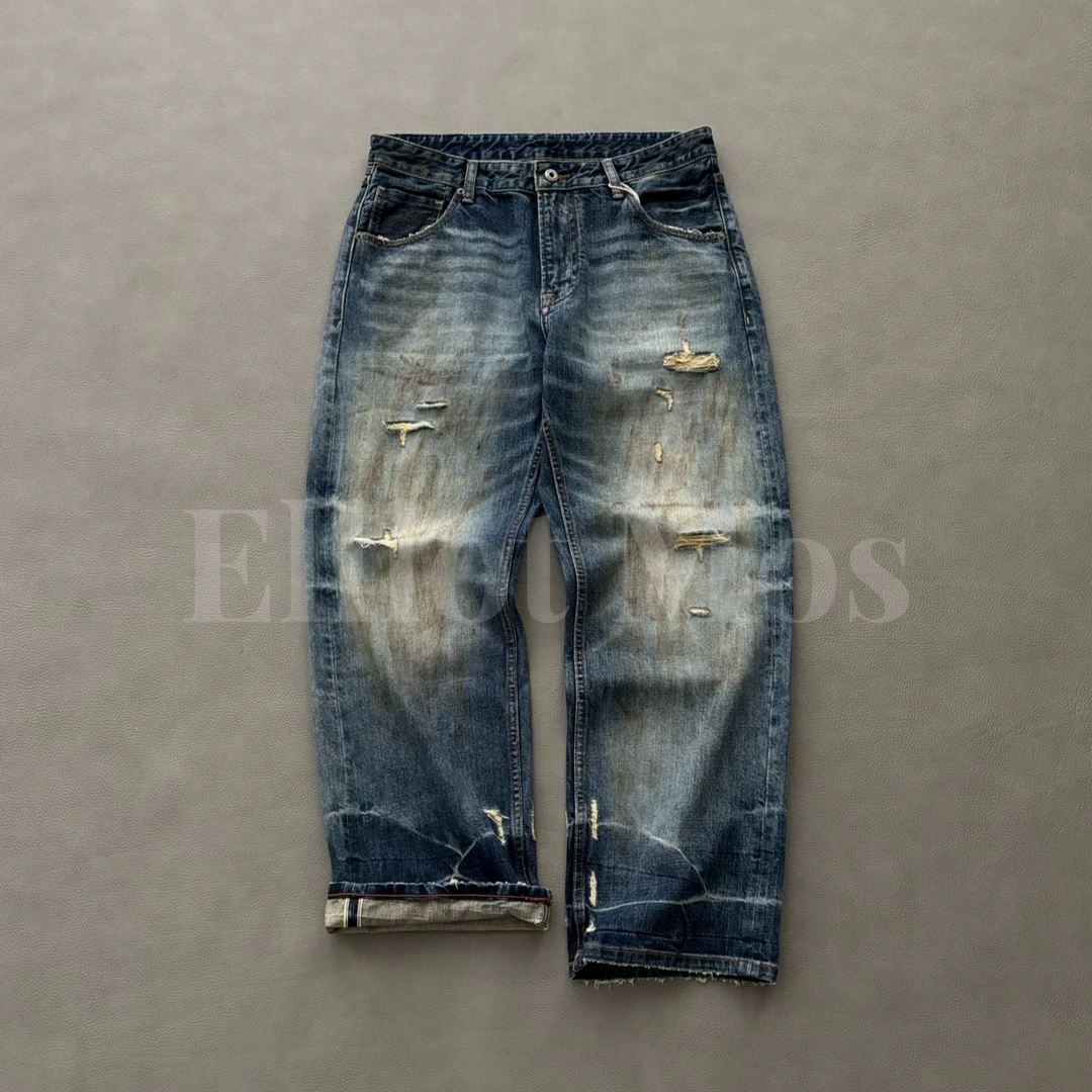 Elliot Mos废场牛仔~Washed Jeans 复古水洗做旧破洞直筒裤-1128