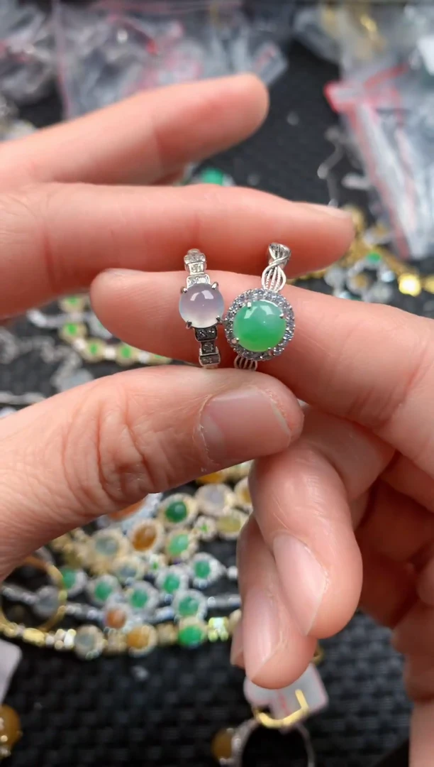 银S925镶嵌戒指翡翠666   2