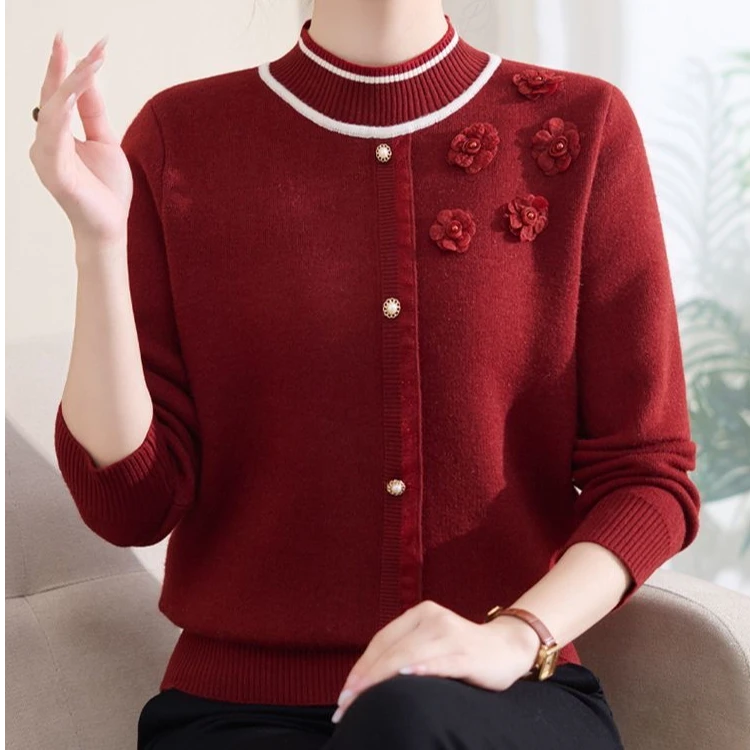 新款女装国风遮肚加厚毛衣打底衫女士秋冬洋气上衣