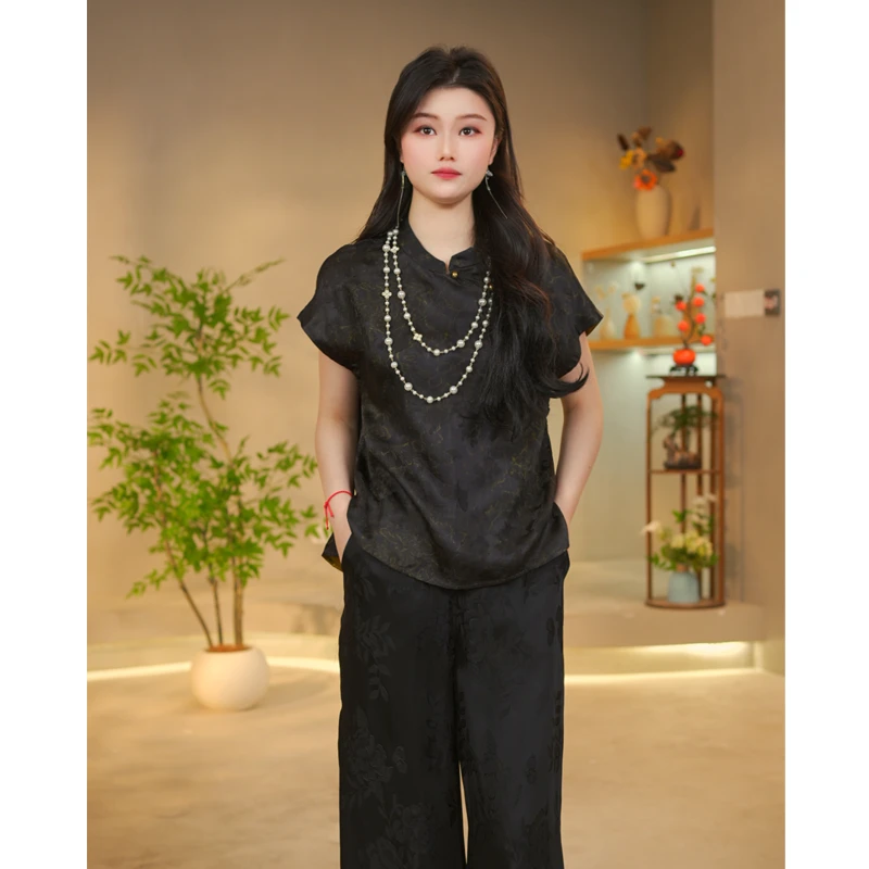 【传与藏】贵气新中式真丝绞罗香云纱斜襟领短款小衫桑蚕丝无袖上衣