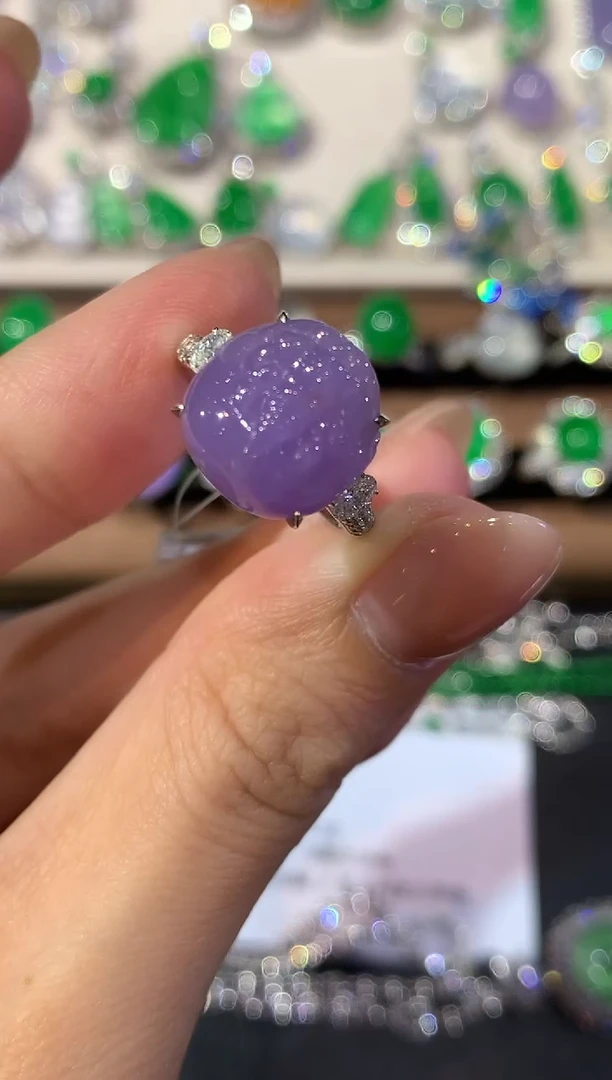 18K金镶嵌戒指翡翠a103紫货有色差