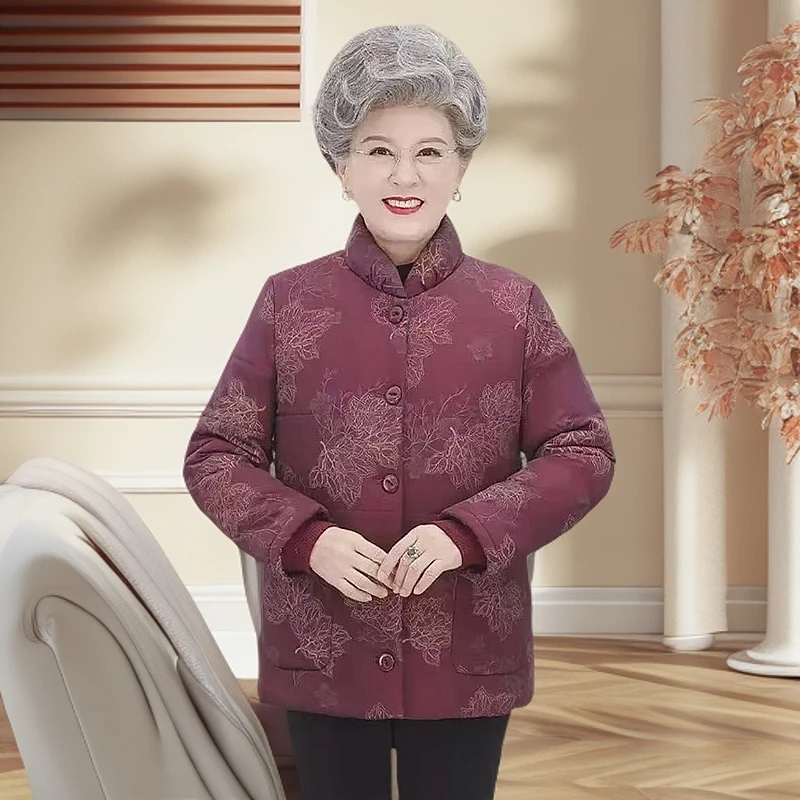 8876-【轻微染色】冬季新款加绒加厚老太太棉衣妈妈装外套女A仓